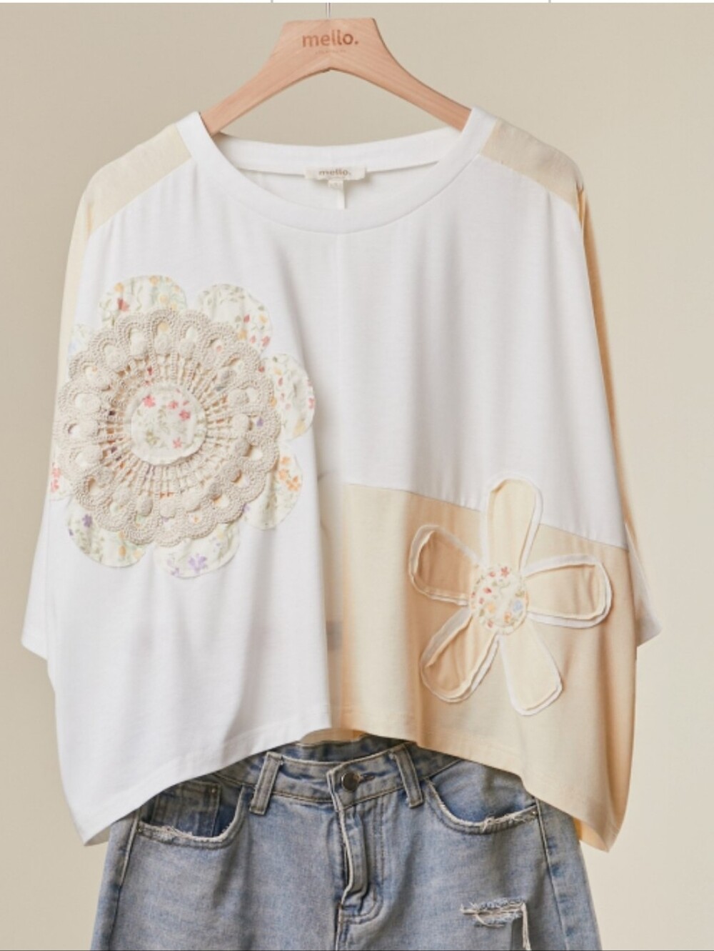 202 | Embroidered Patchwork Cream and White Top
